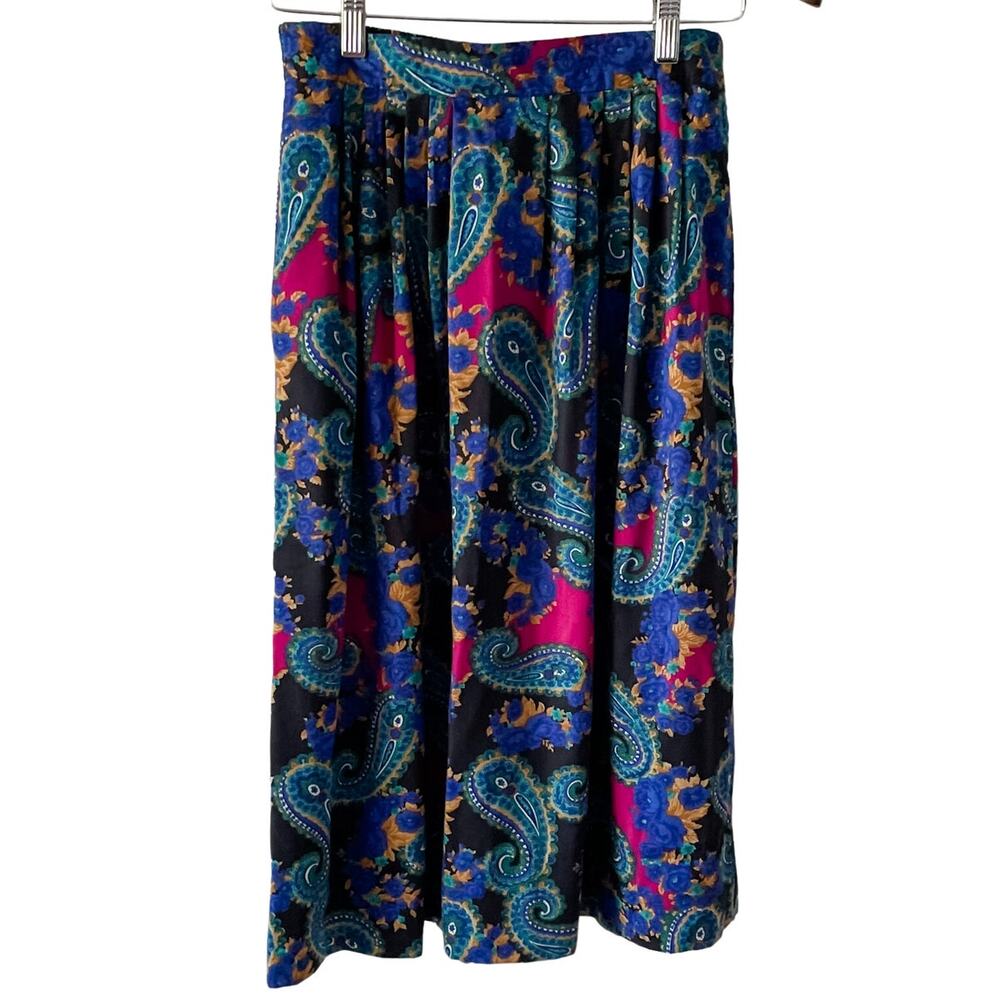 The NY Clothing Co vintage paisley pull on pleated skirt aqua blue pink size M